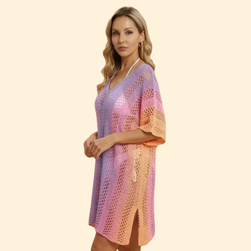 Robe de plage à décolleté en V et imprimé rayé pour femme
