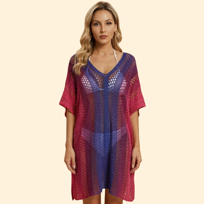 Robe de plage à décolleté en V et imprimé rayé pour femme