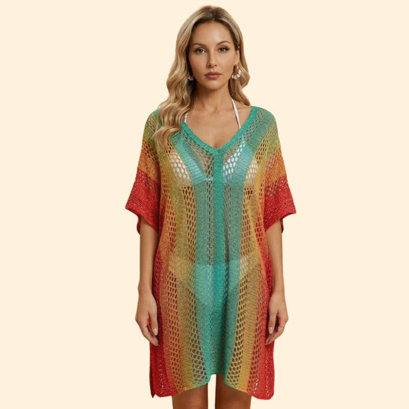 Robe de plage à décolleté en V et imprimé rayé pour femme