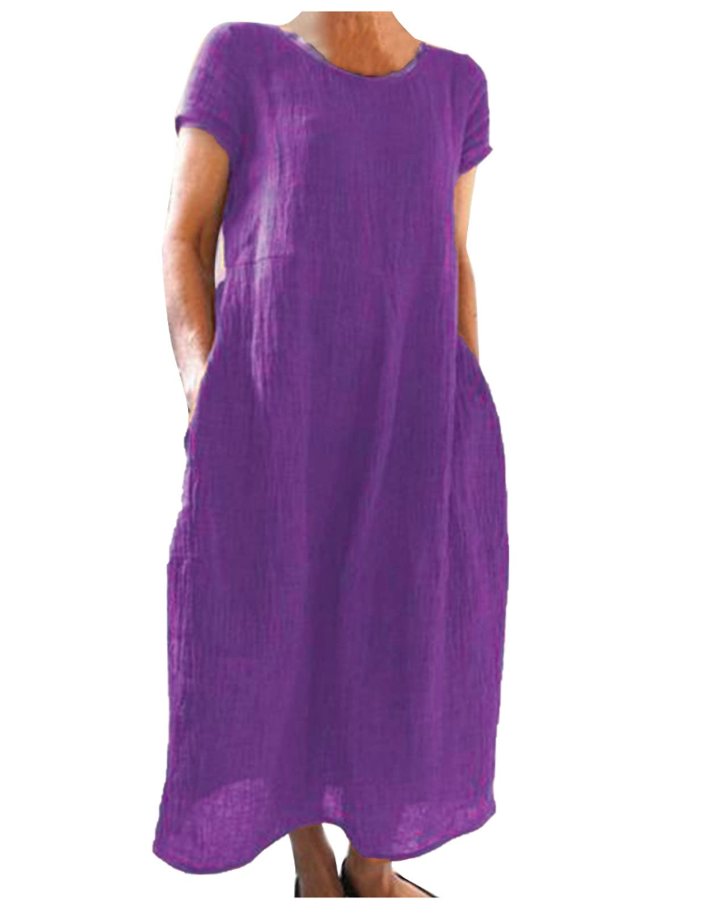 Robe longue femme | coton lin — manches courtes — usage quotidien