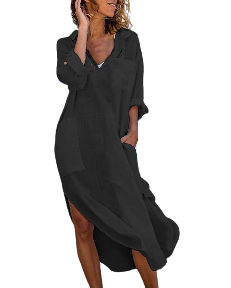 Long shirt dress cotton and linen | buttoned | loose fit | office