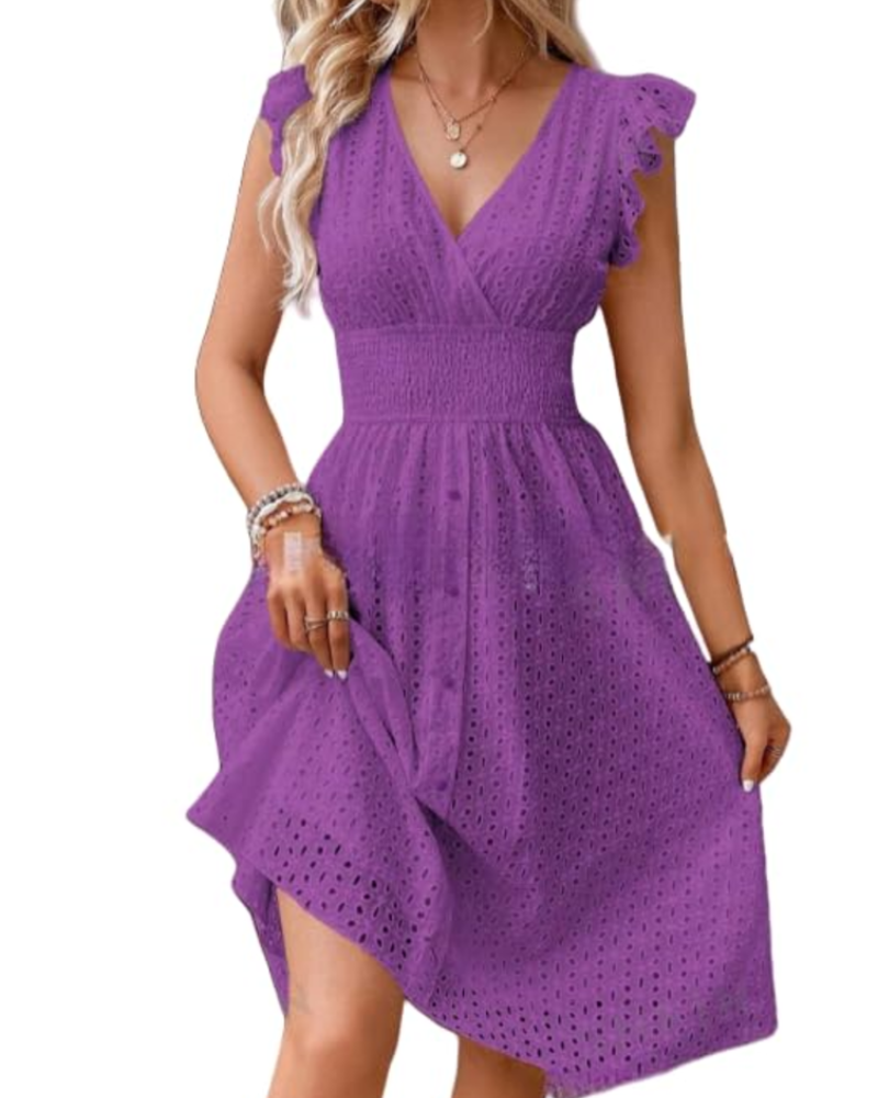 Vestido boémio mulher | decote em V e mangas com folhos | corte fluido | diário