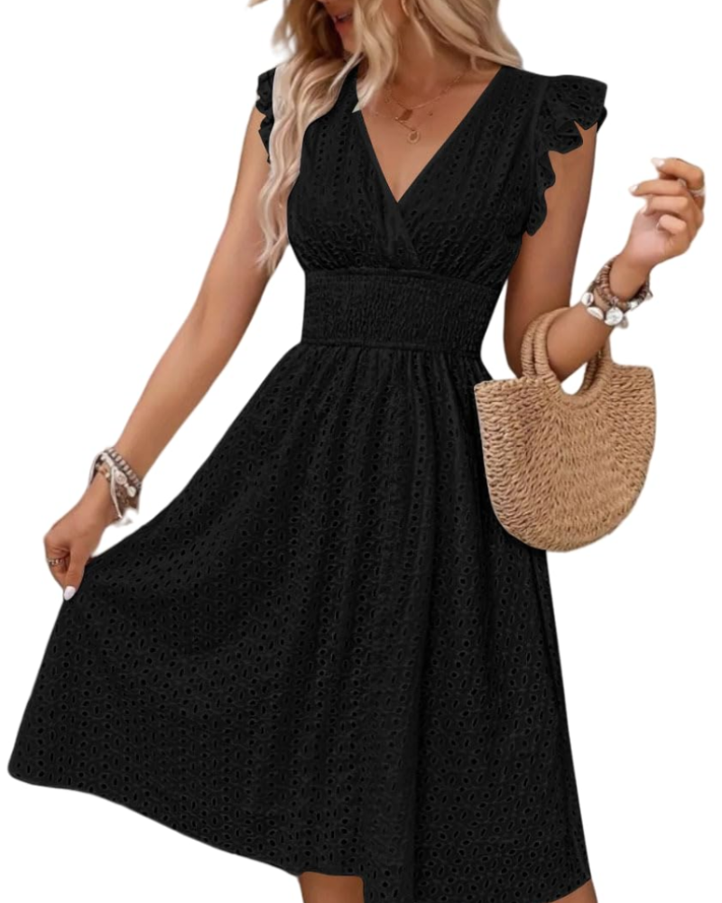 Vestido boémio mulher | decote em V e mangas com folhos | corte fluido | diário