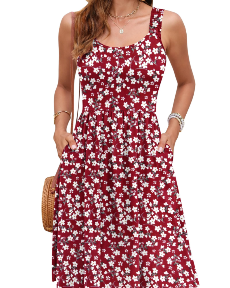 Vestido de verão para mulher | decote quadrado | corte A com cintura ajustada | férias
