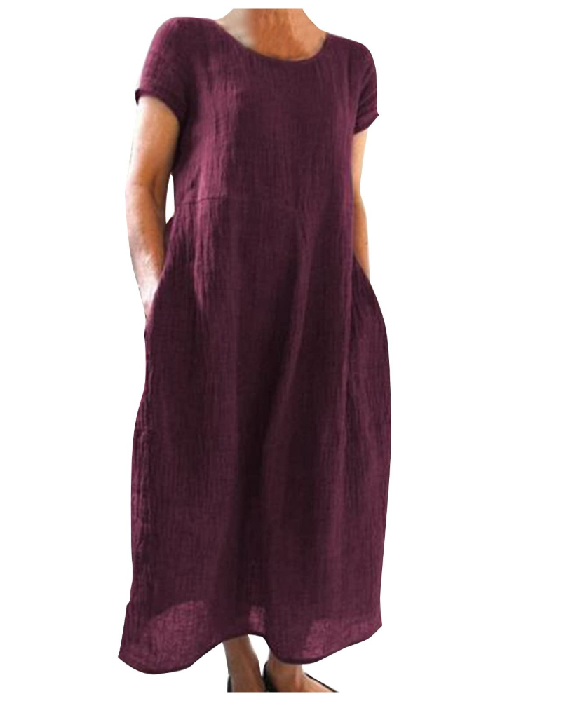 Robe longue femme | coton lin — manches courtes — usage quotidien