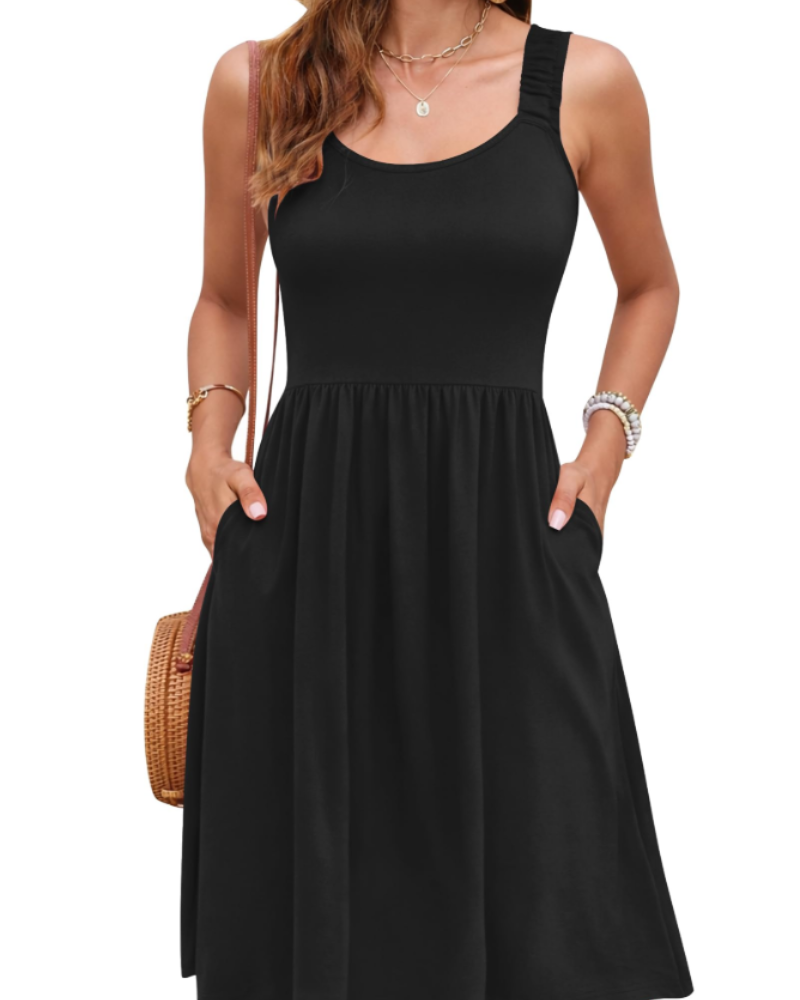 Vestido de verão para mulher | decote quadrado | corte A com cintura ajustada | férias