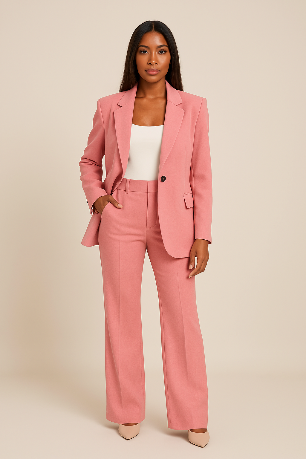 Women's blazer and pants suit — fitted cut two-piece — office