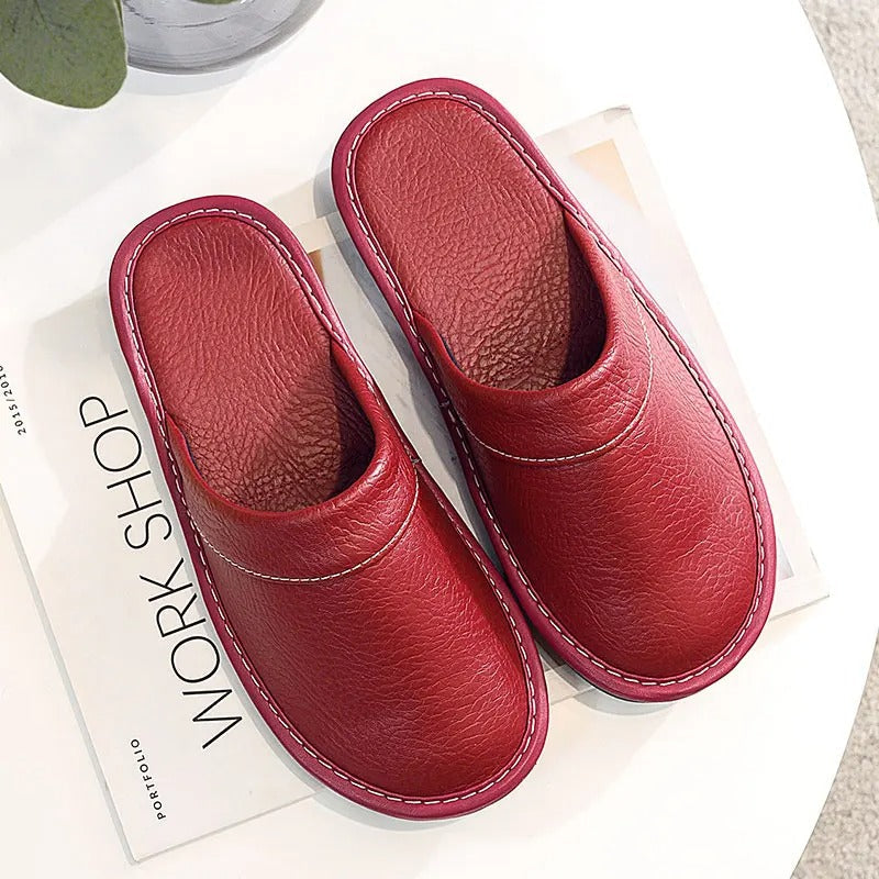 Pantuflas de Cuero para Hombre Zuecos de Casa con Suela Flexible y Acolchada