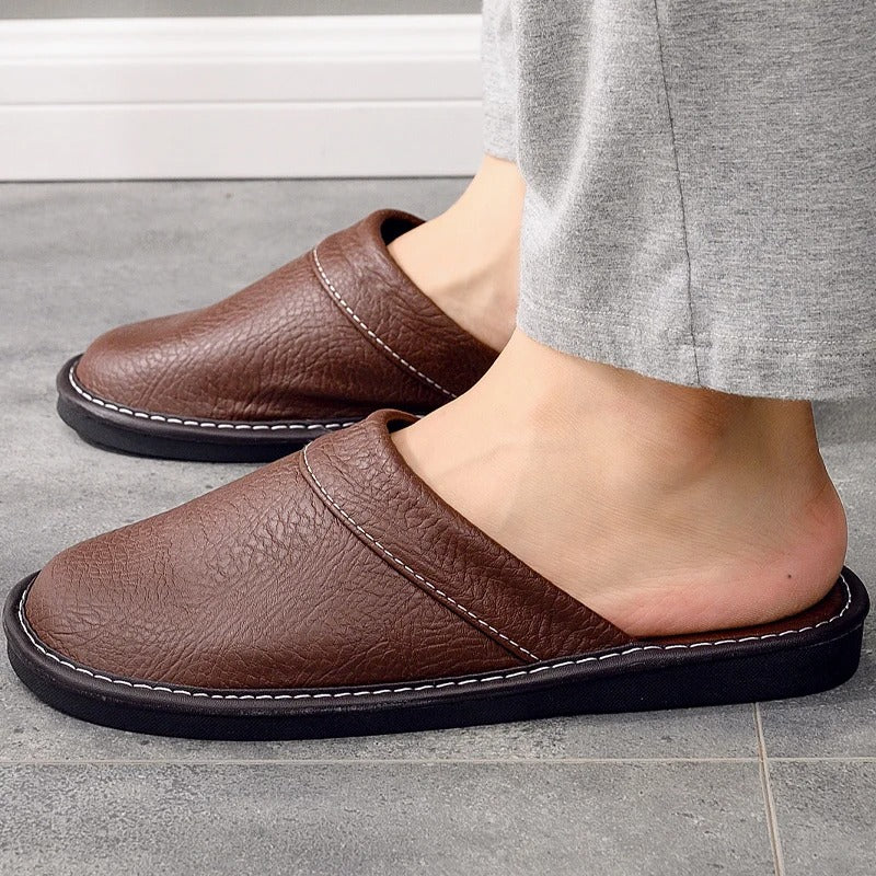 Pantuflas de Cuero para Hombre Zuecos de Casa con Suela Flexible y Acolchada