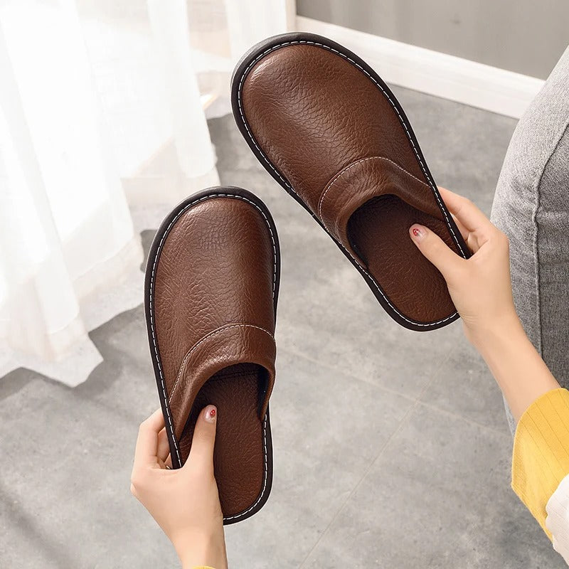 Pantuflas de Cuero para Hombre Zuecos de Casa con Suela Flexible y Acolchada