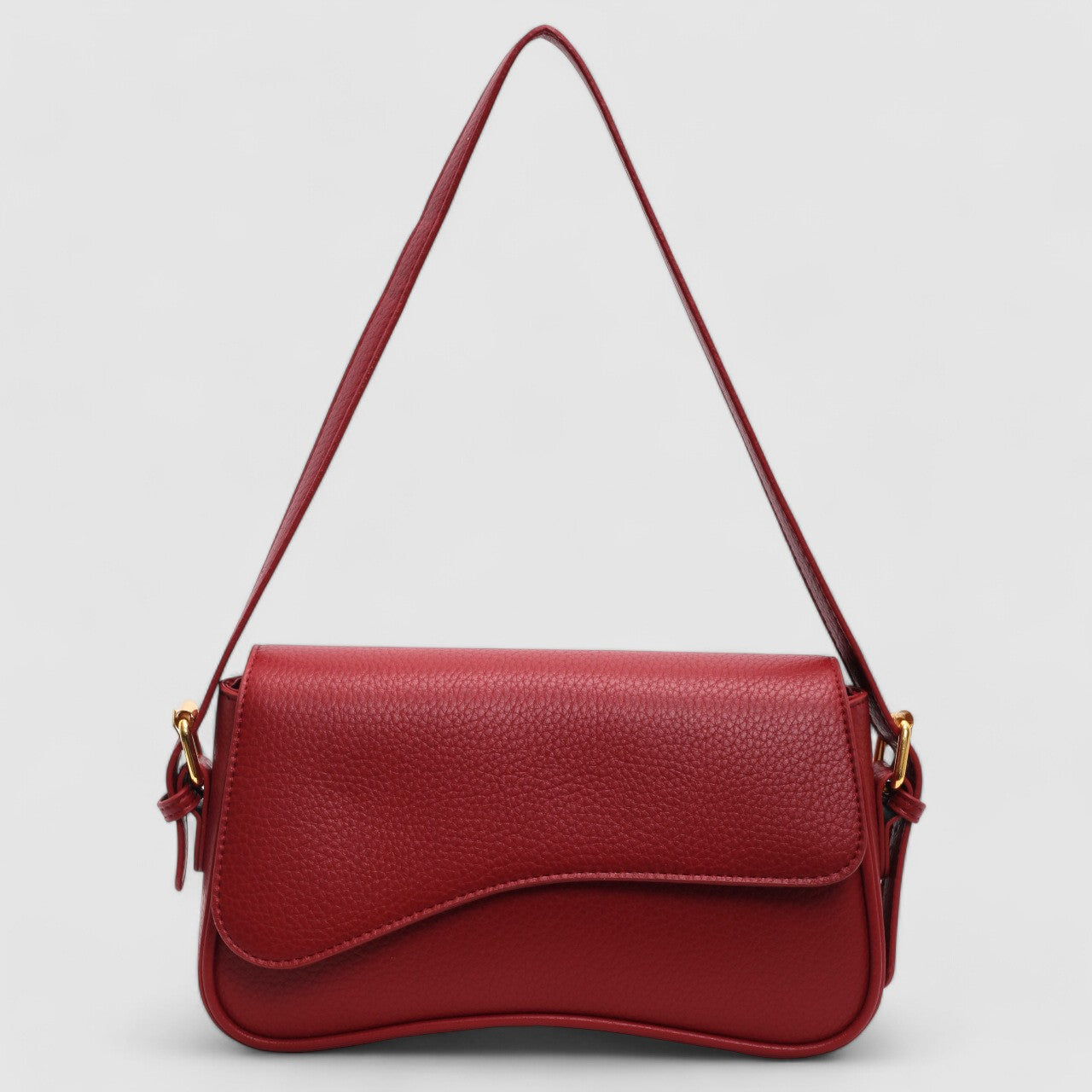 Vegan Leather Shoulder Bag for Women with Wavy Flap and Strap