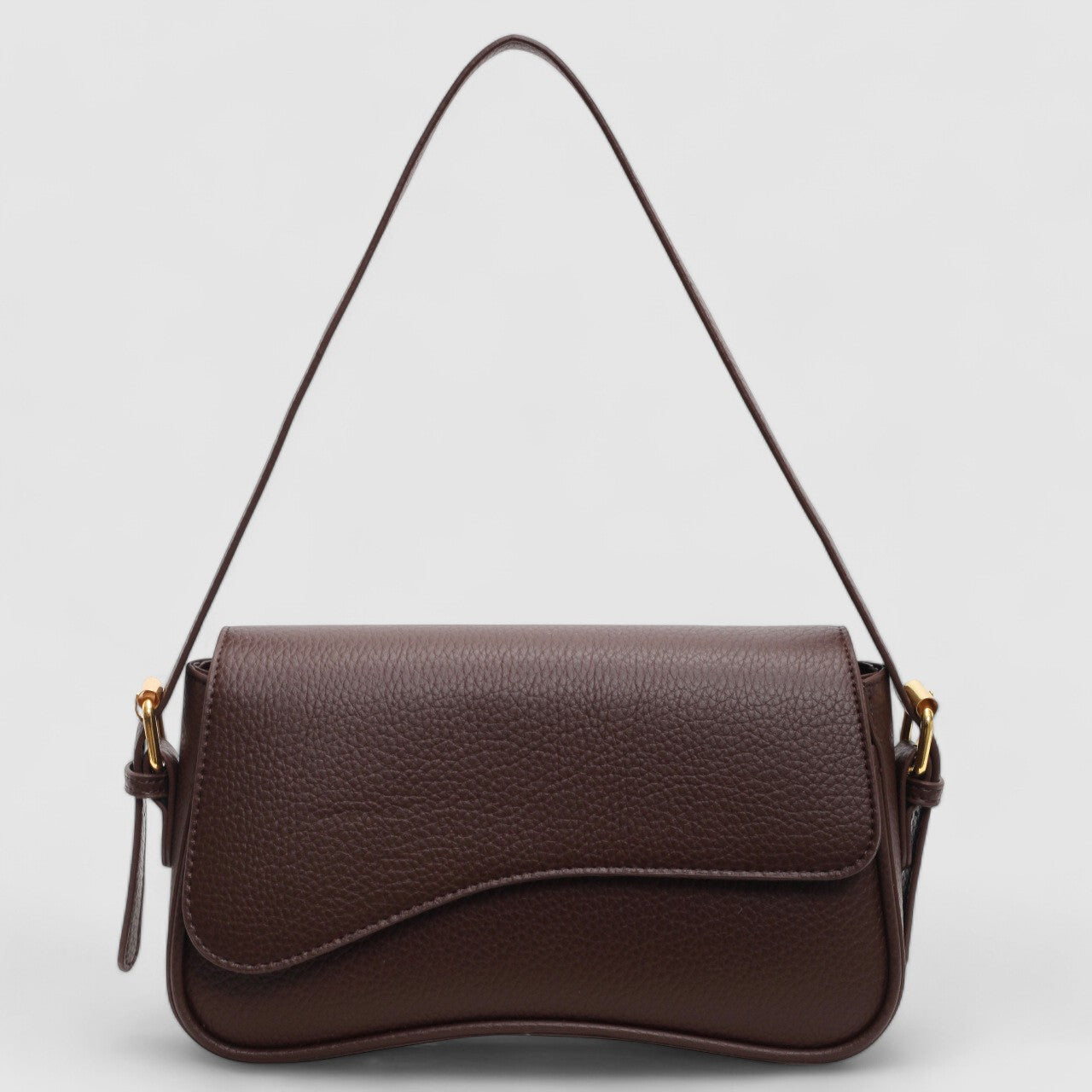Vegan Leather Shoulder Bag for Women with Wavy Flap and Strap