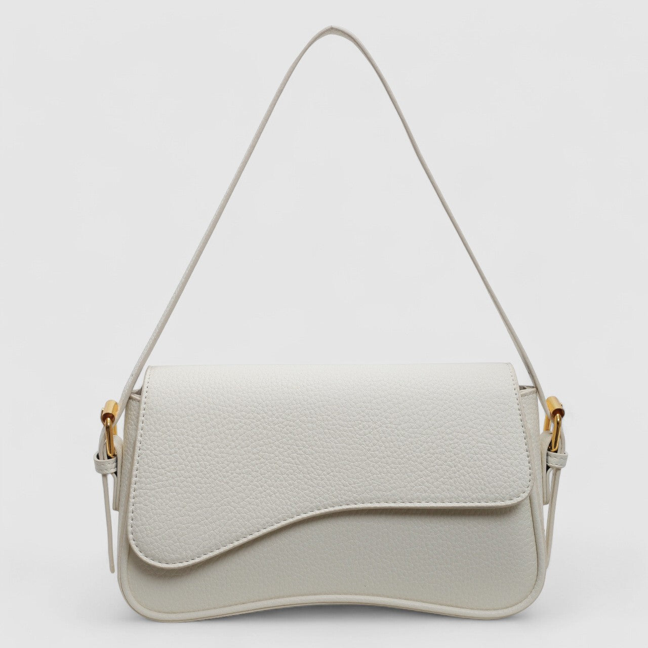 Vegan Leather Shoulder Bag for Women with Wavy Flap and Strap