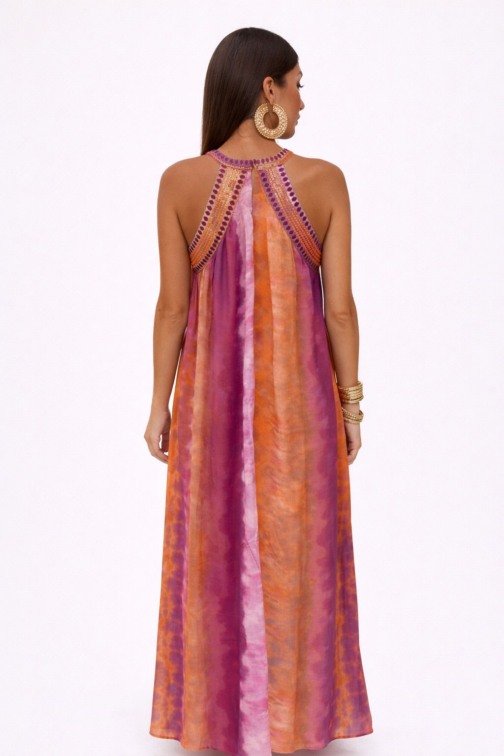 Rochie din voal stil boho cu paiete și decolteu halter pentru femei