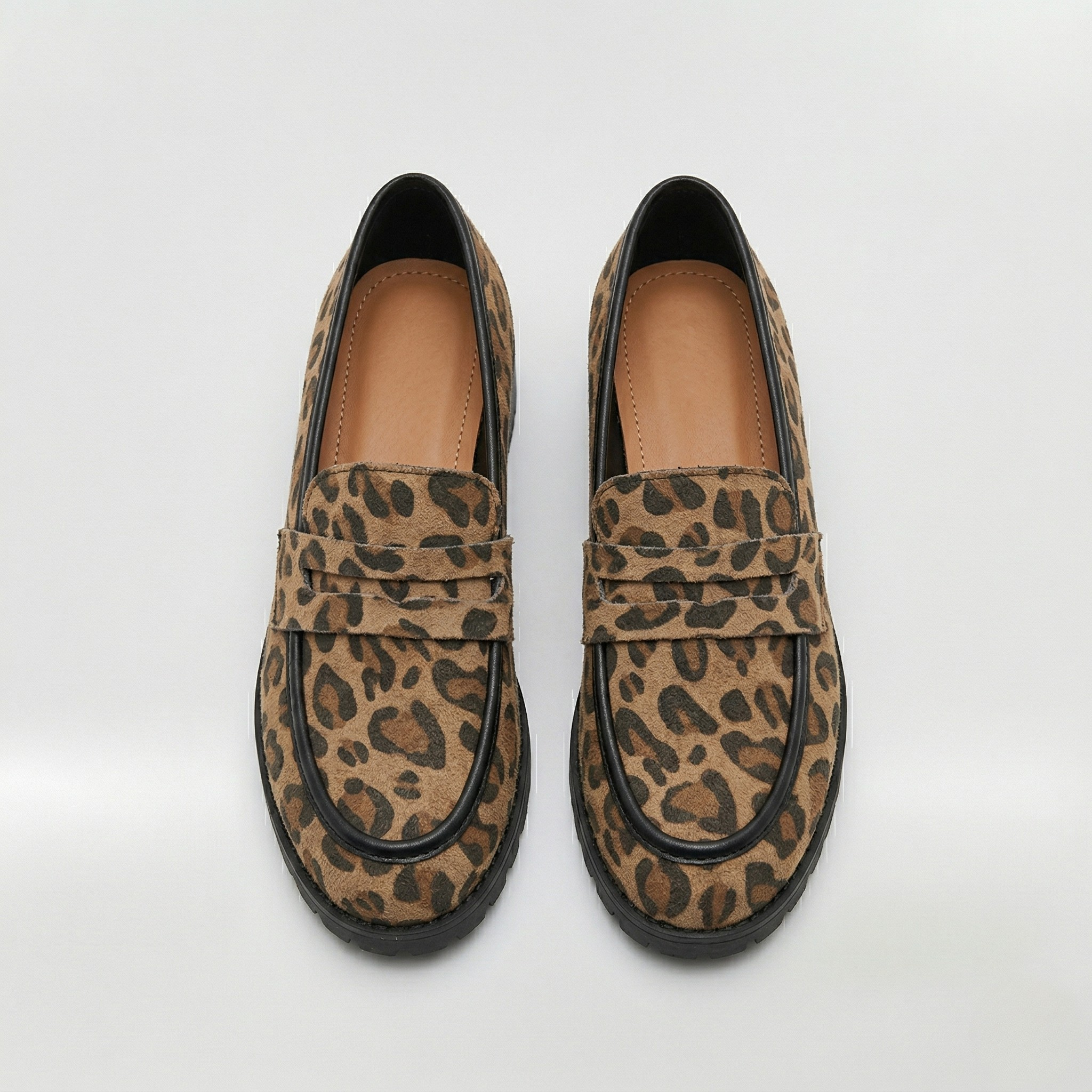 Mocasini cu imprimeu de leopard pentru femei, pantofi comozi cu talpă din cauciuc zimțat
