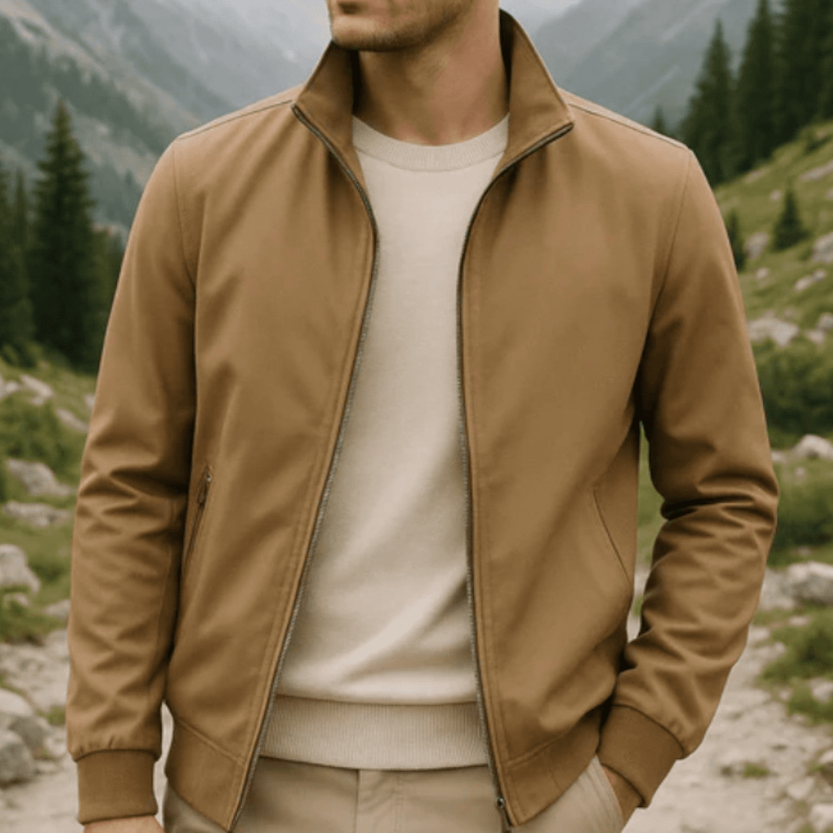 Veste bomber légère pour homme avec fermeture éclair et col montant