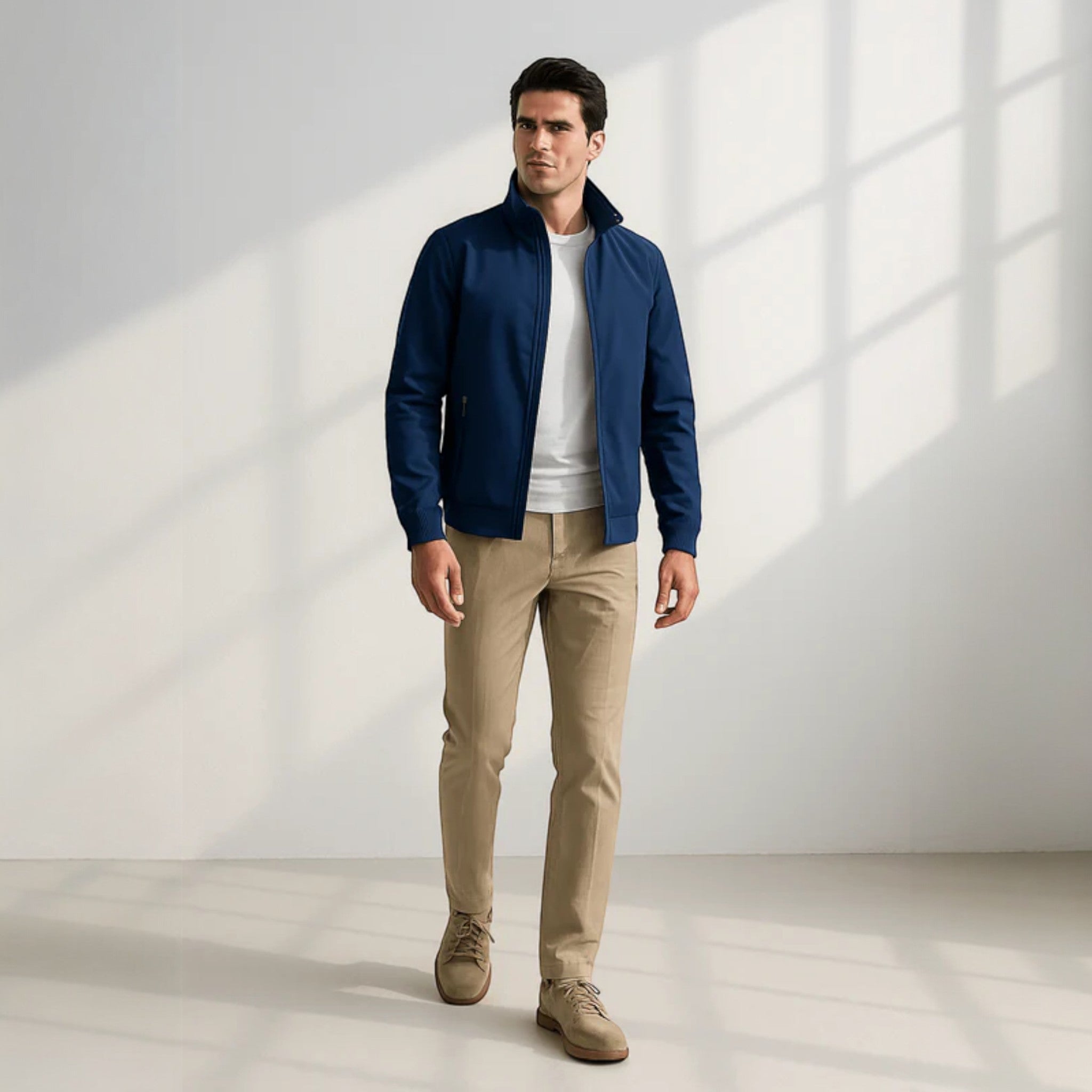 Veste bomber légère pour homme avec fermeture éclair et col montant