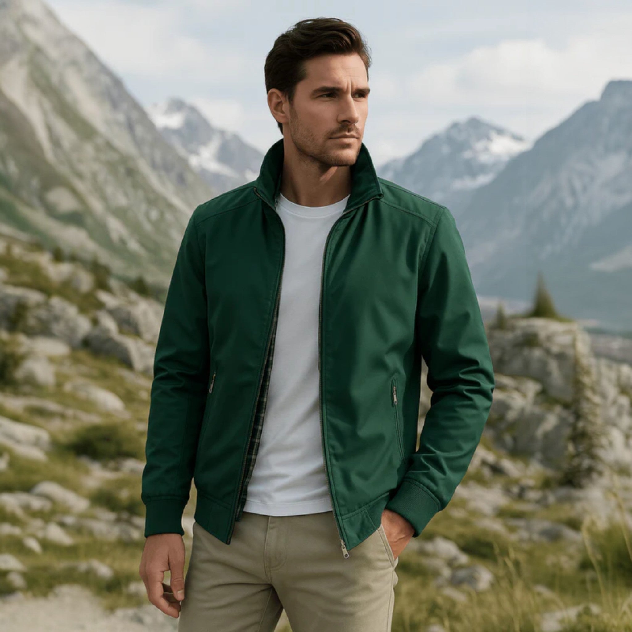 Veste bomber légère pour homme avec fermeture éclair et col montant