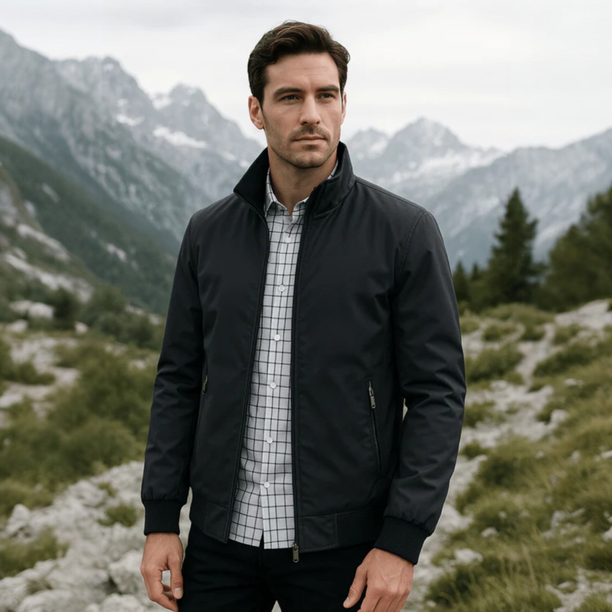 Veste bomber légère pour homme avec fermeture éclair et col montant