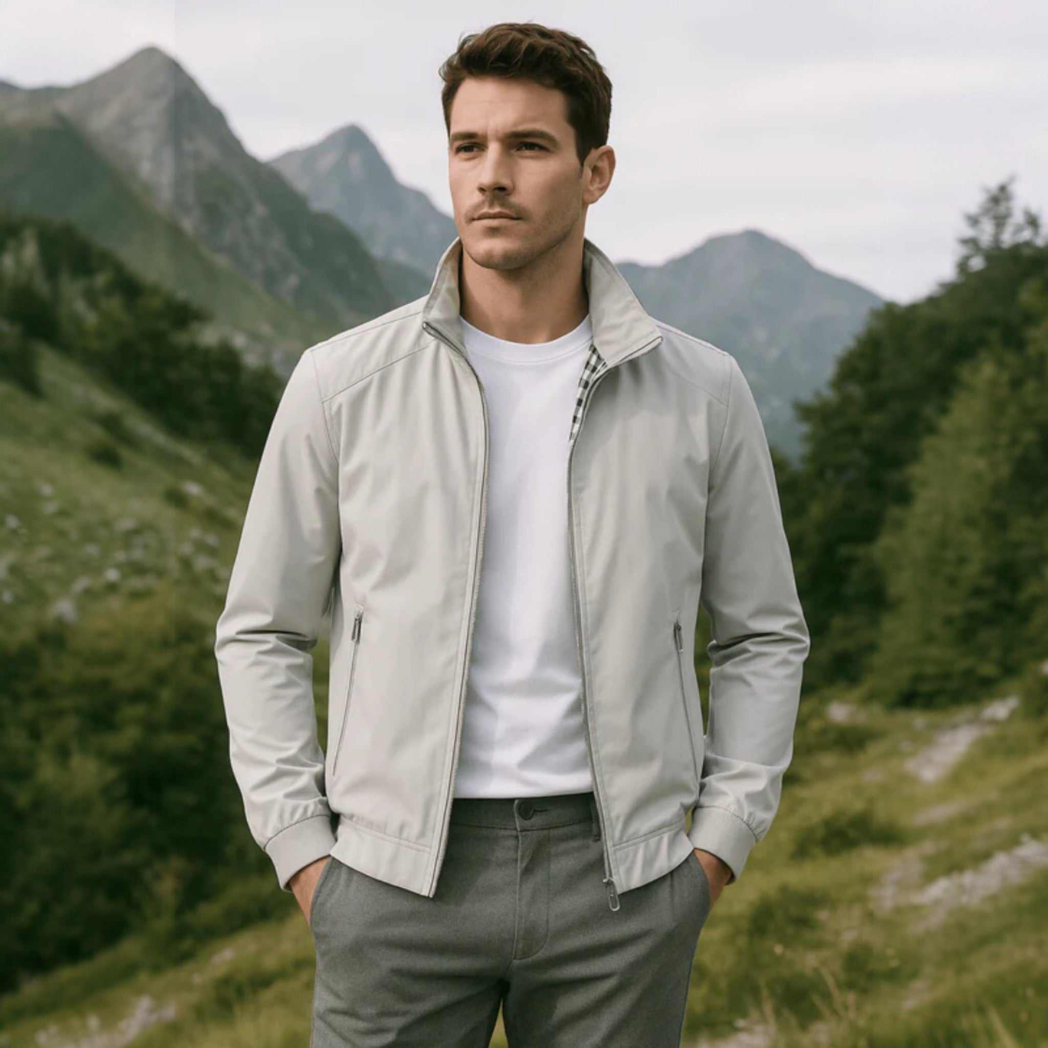 Veste bomber légère pour homme avec fermeture éclair et col montant