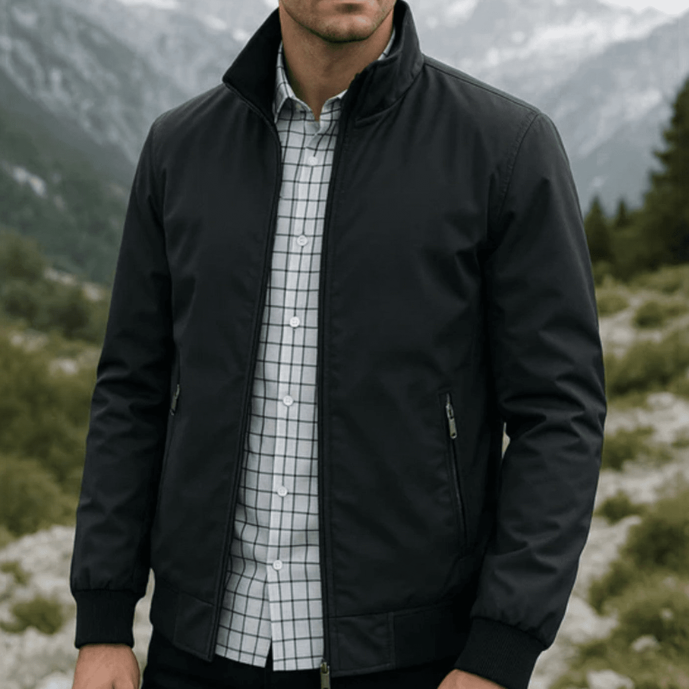 Veste bomber légère pour homme avec fermeture éclair et col montant
