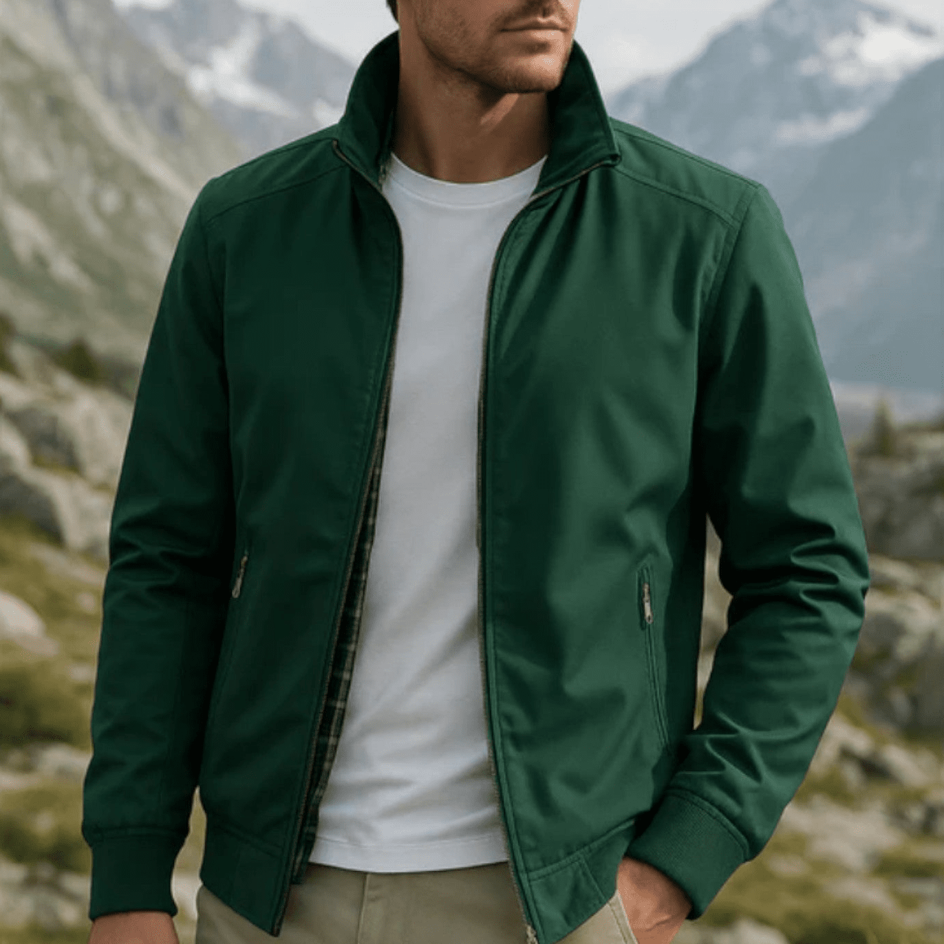 Veste bomber légère pour homme avec fermeture éclair et col montant