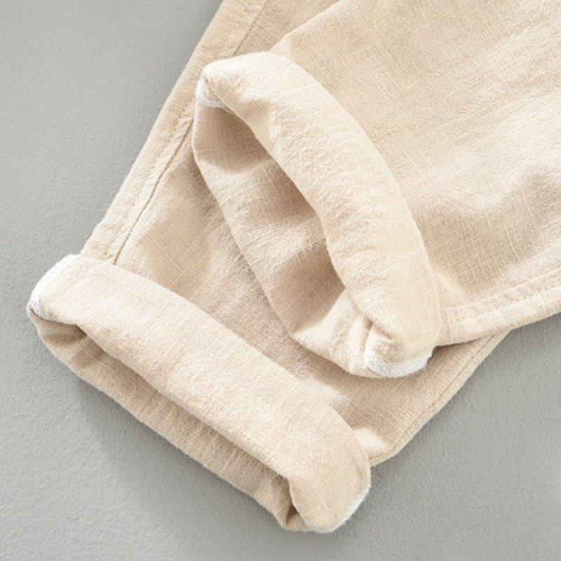 Pantalones de Lino y Algodón para Hombre de Corte Recto con Cintura Elástica