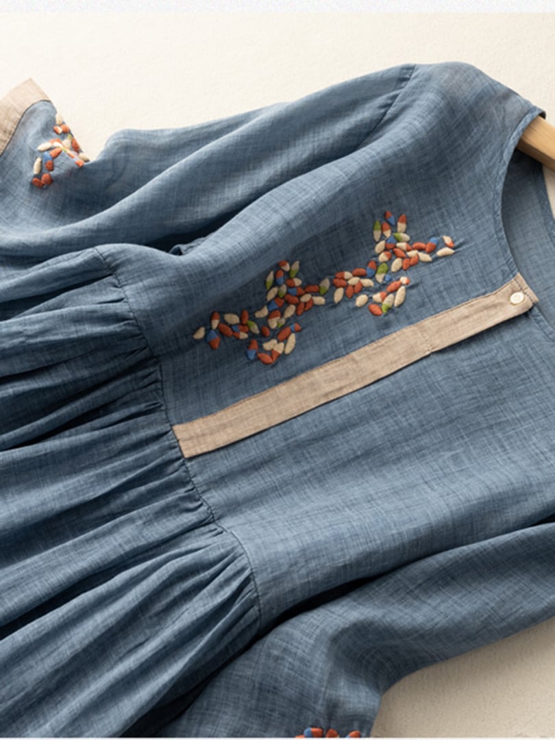 Robe brodée coton lin | coupe ample | style bohème | quotidien