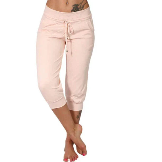 Pantalones Capri de Mujer con Cordón Ajustable y Cintura Elástica