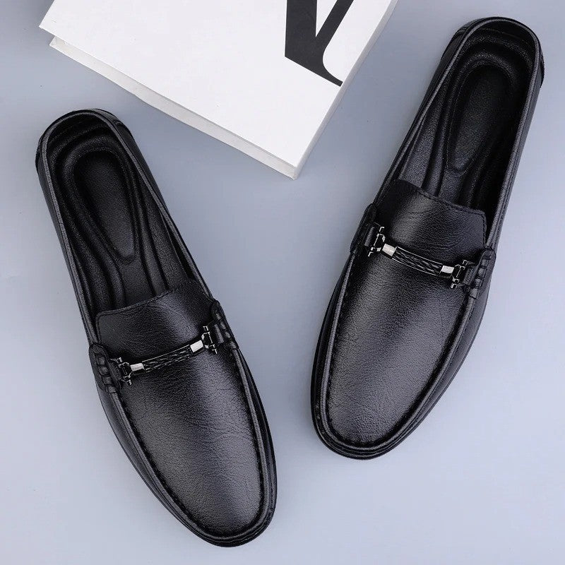 Men's Genuine Leather Driving Slip-On Loafers with Rubber Sole