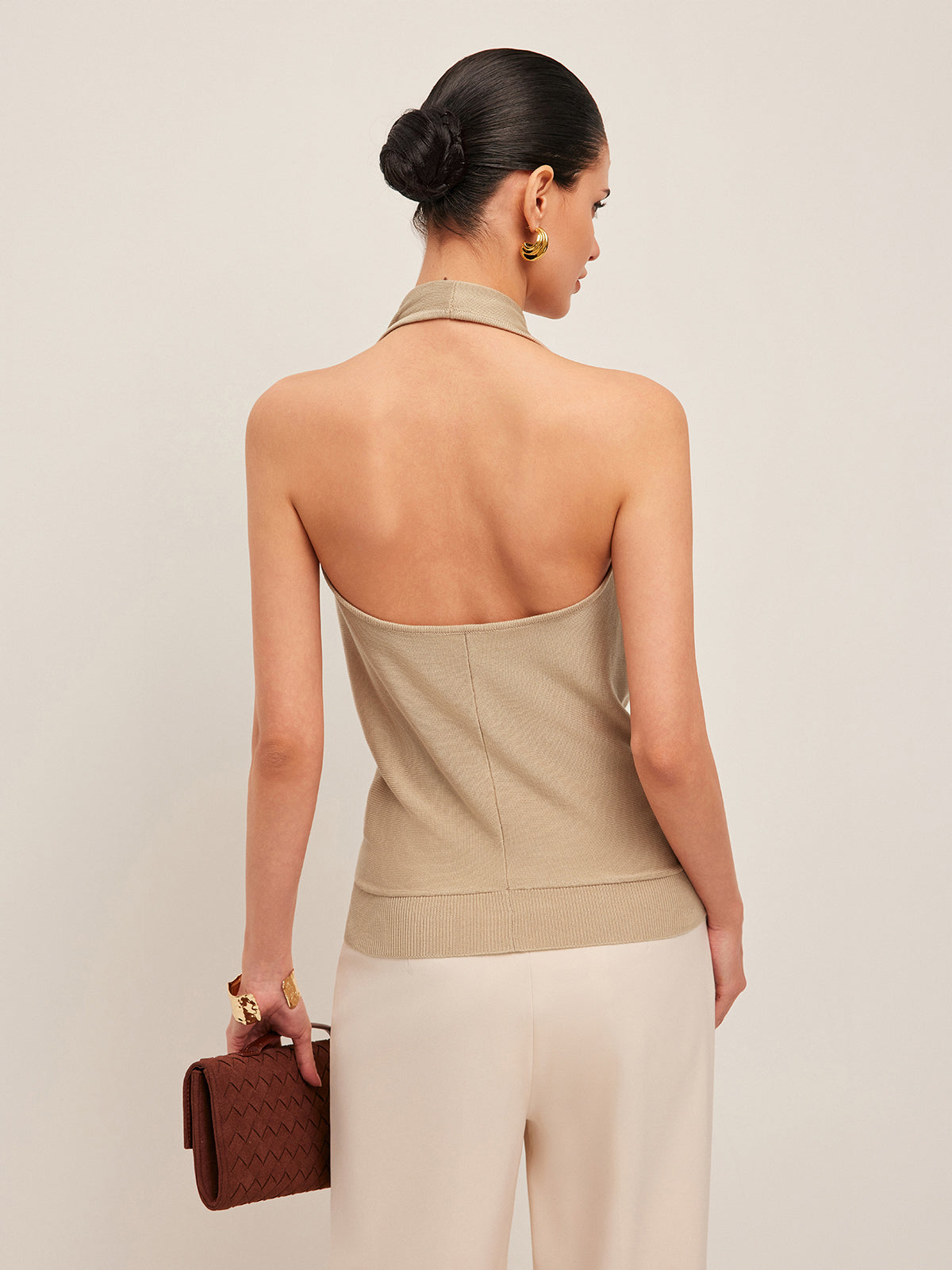 Haut dos nu femme col roulé | blouse en maille sans manches pour événements