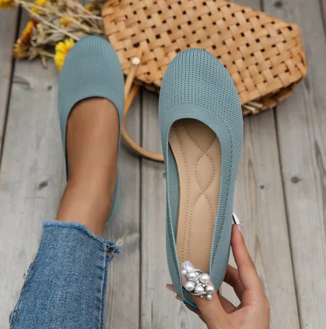 Ballerines en maille pour femme avec bout rond et semelle flexible