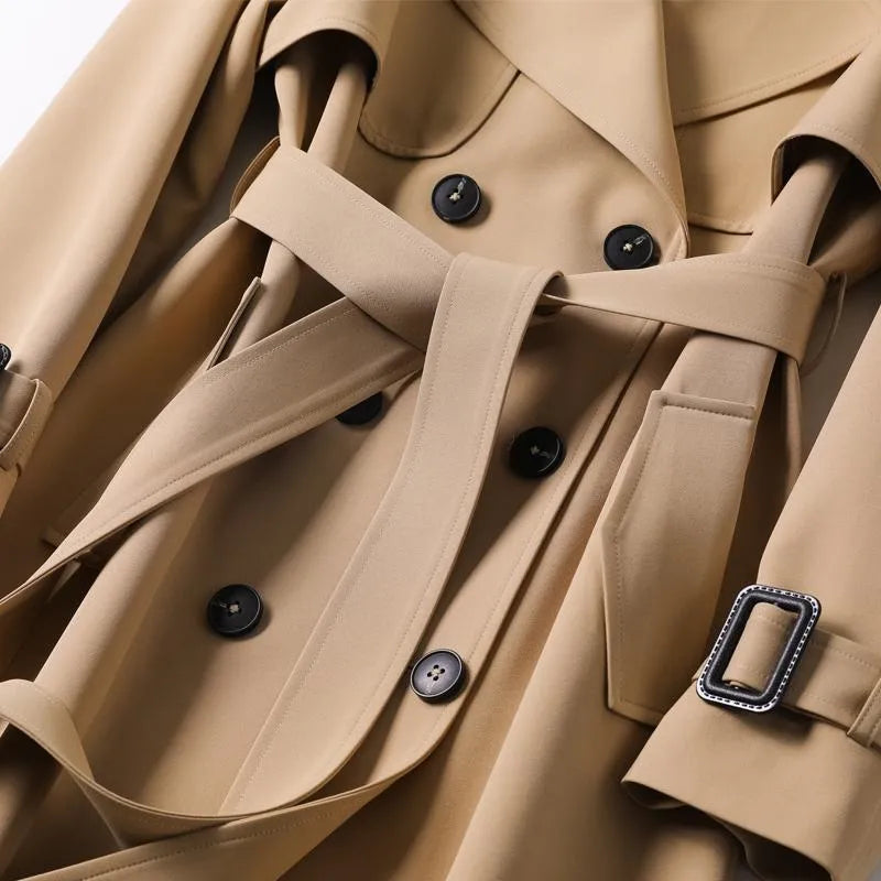 Trench-coat long avec ceinture et double boutonnage pour femme