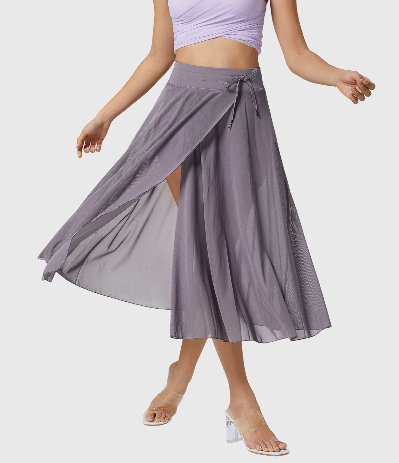 Jupe midi évasée taille haute pour femme avec cordon ajustable