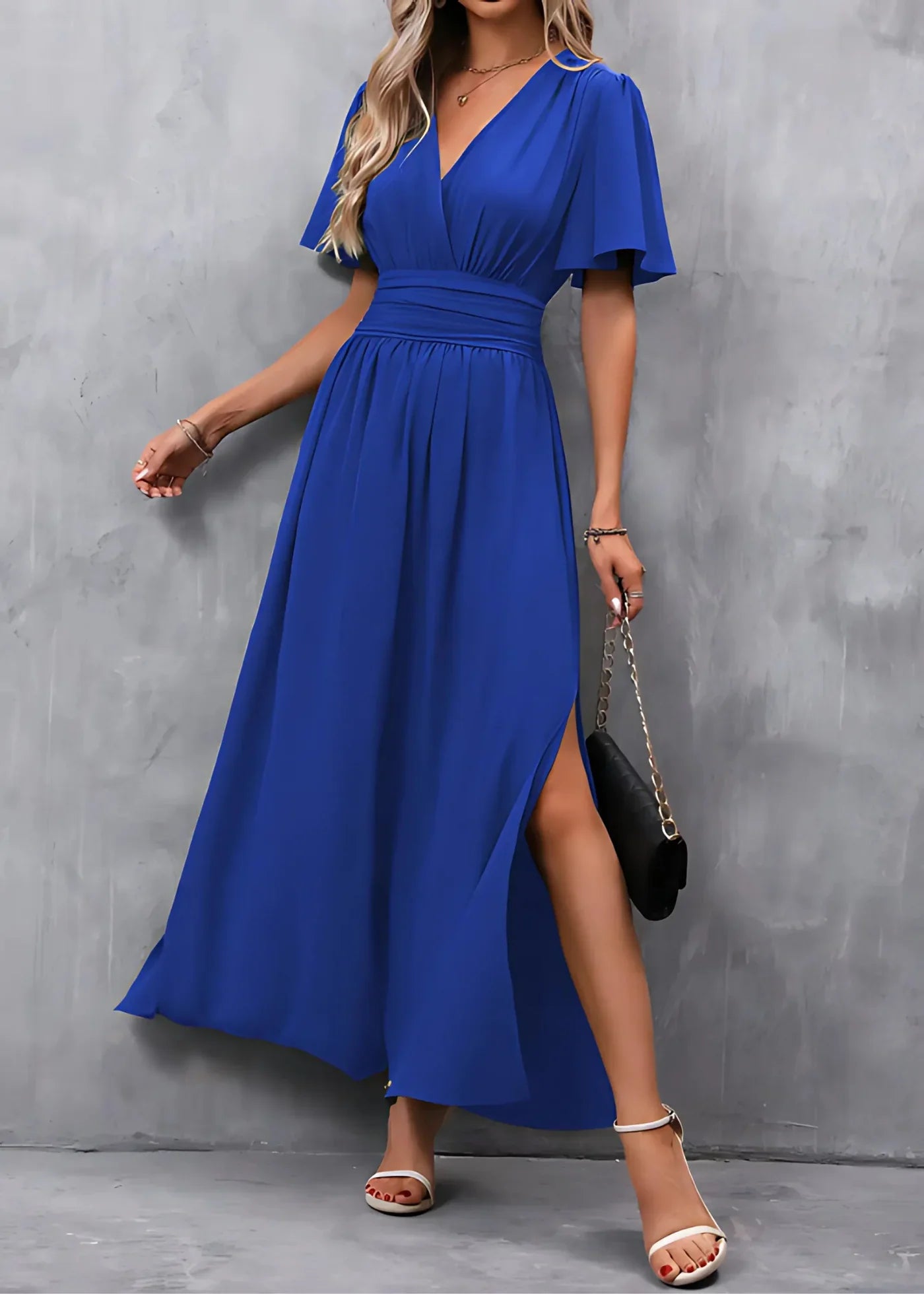 Long Dress for Women - V-Neck with Slit - Formal Dinner