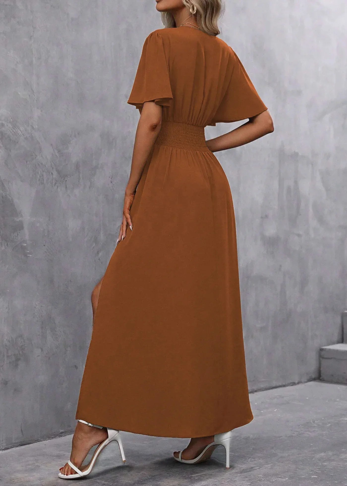 Long Dress for Women - V-Neck with Slit - Formal Dinner