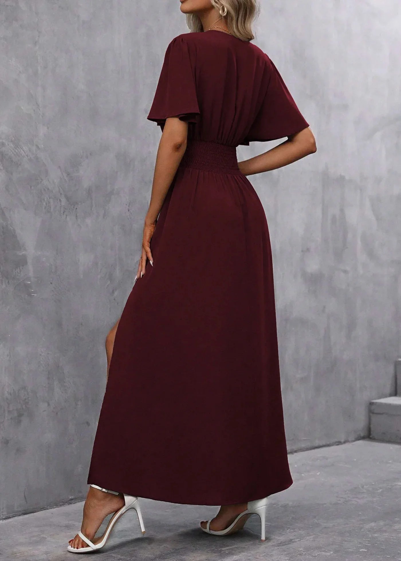 Long Dress for Women - V-Neck with Slit - Formal Dinner