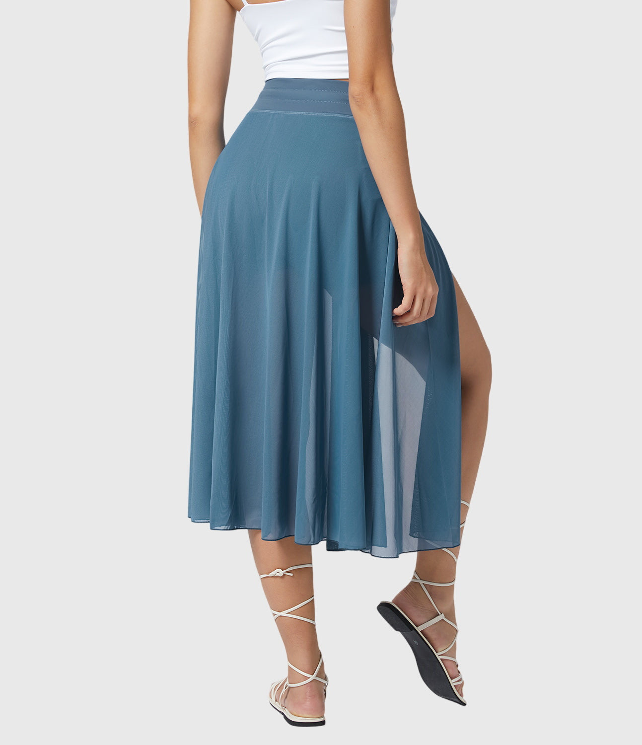 Jupe midi évasée taille haute pour femme avec cordon ajustable