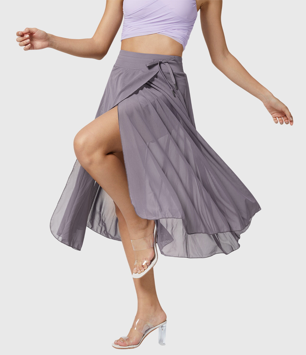 Jupe midi évasée taille haute pour femme avec cordon ajustable