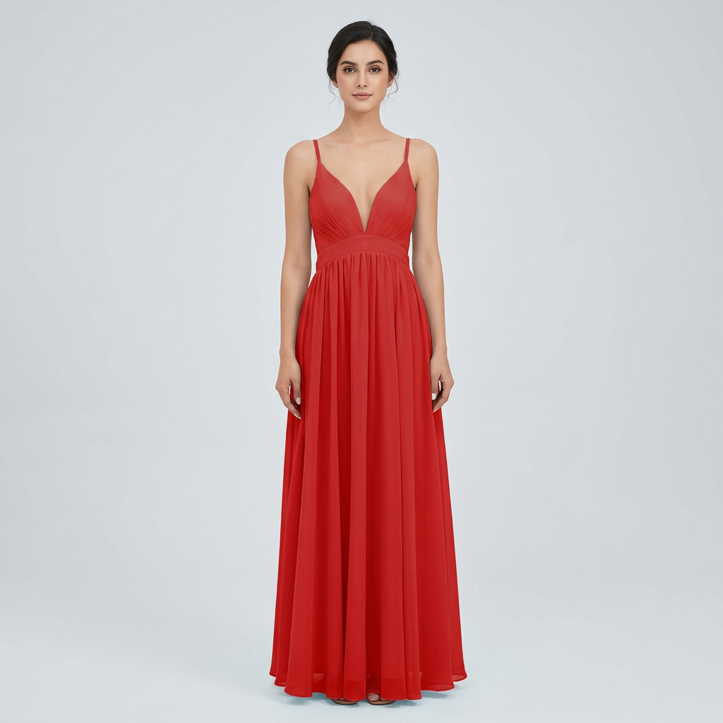 Robe de cérémonie pour femme en mousseline avec taille empire et décolleté en V