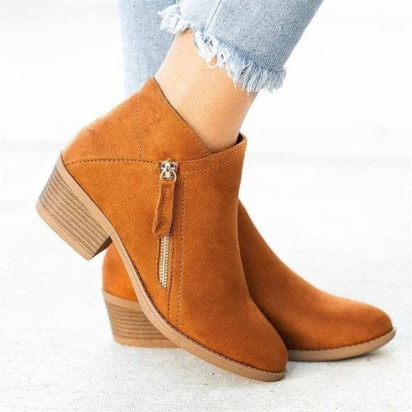 Botines de Mujer con Tacón y Plataforma Botas Chelsea de Gamuza con Cremallera Lateral