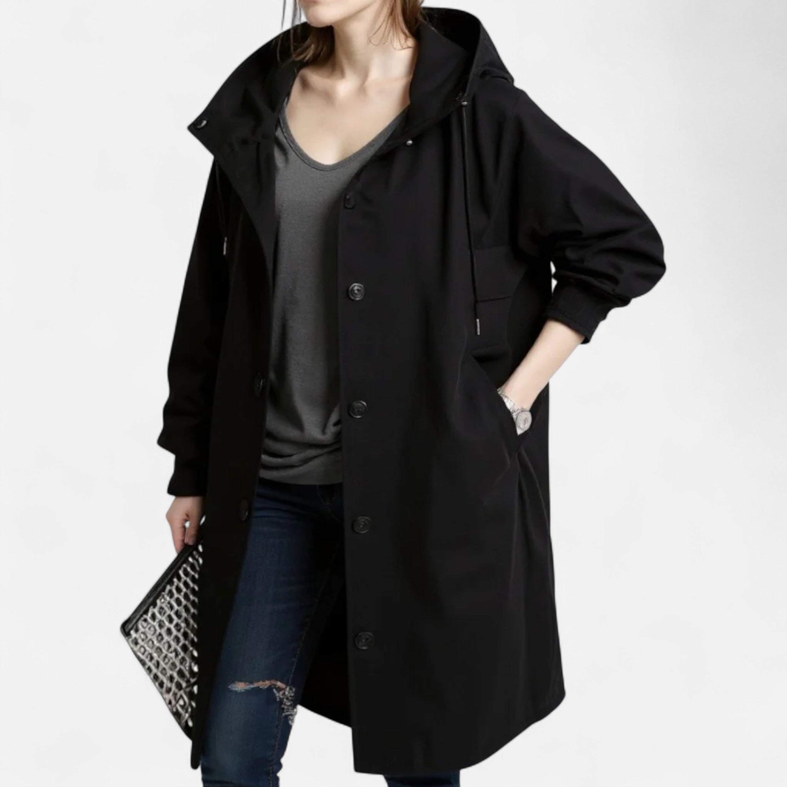Eliaro Moda | Gabardina Mujer con Capucha Impermeable Atemporal