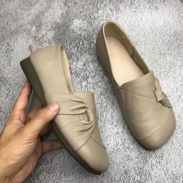 Mocasines planos de cuero suave con suela flexible y antideslizante para mujer