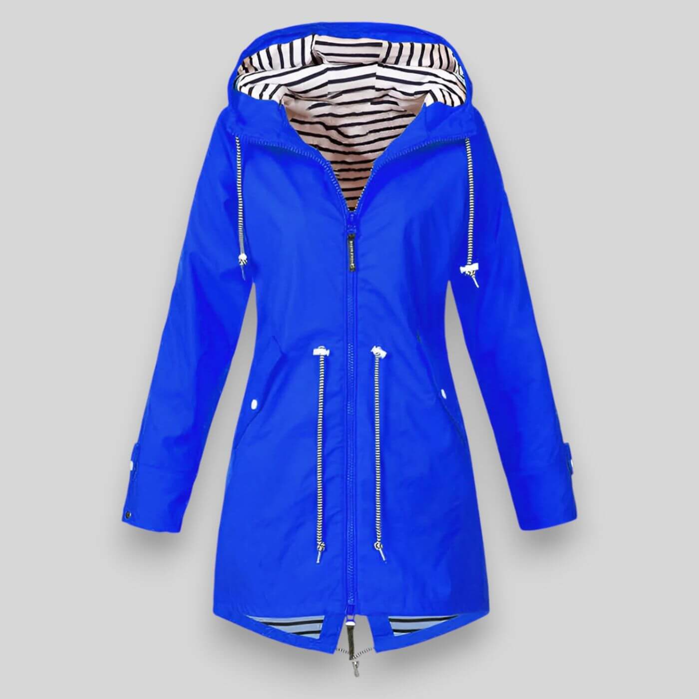 Imperméable long avec capuche et taille ajustable en polyester pour femme