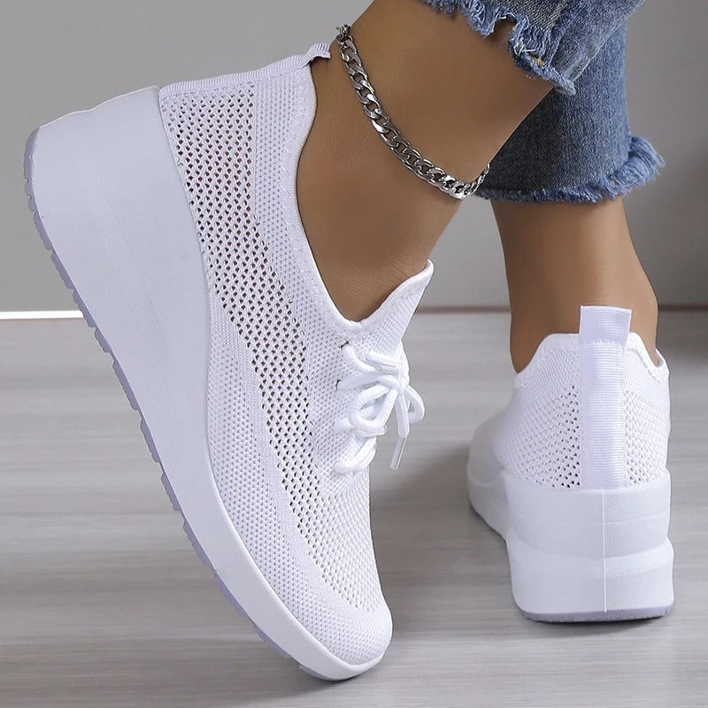 Zapatillas mujer cuña plataforma malla transpirable deporte casual