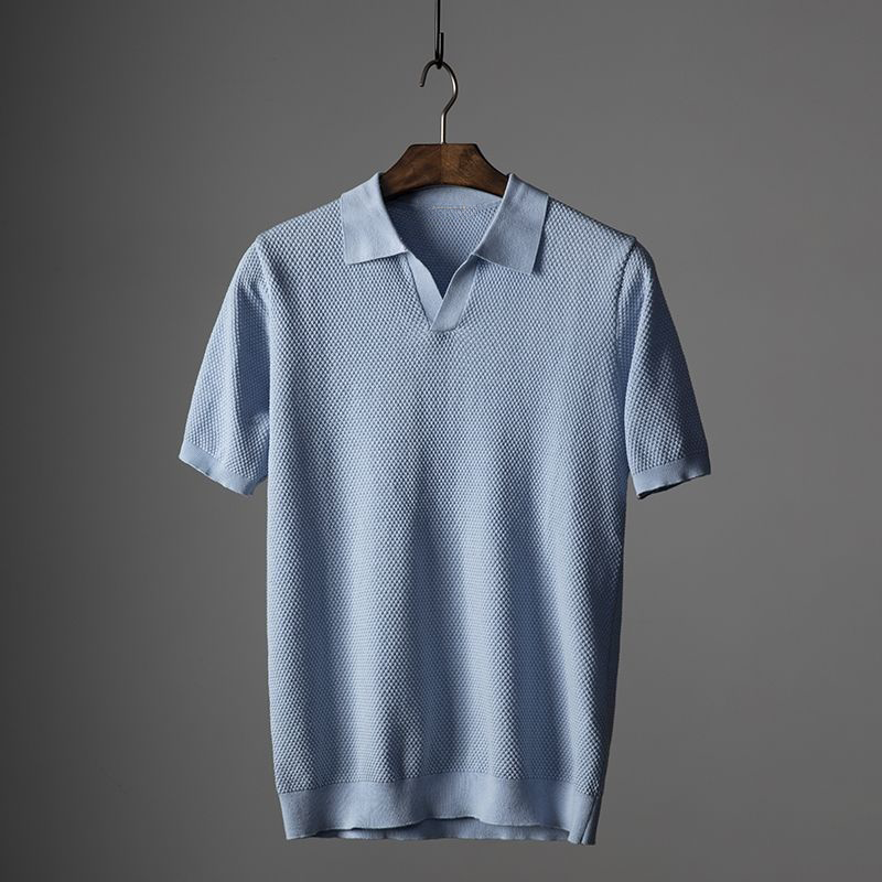 Polo homme en maille nid d'abeille à manches courtes — quotidien