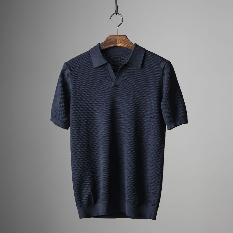 Polo homme en maille nid d'abeille à manches courtes — quotidien