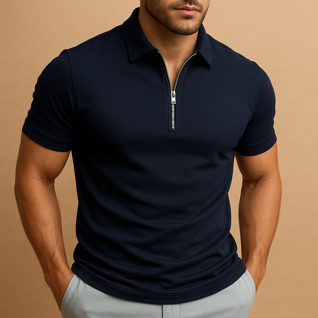 Men's Short Sleeve Polo Shirt with Zipper