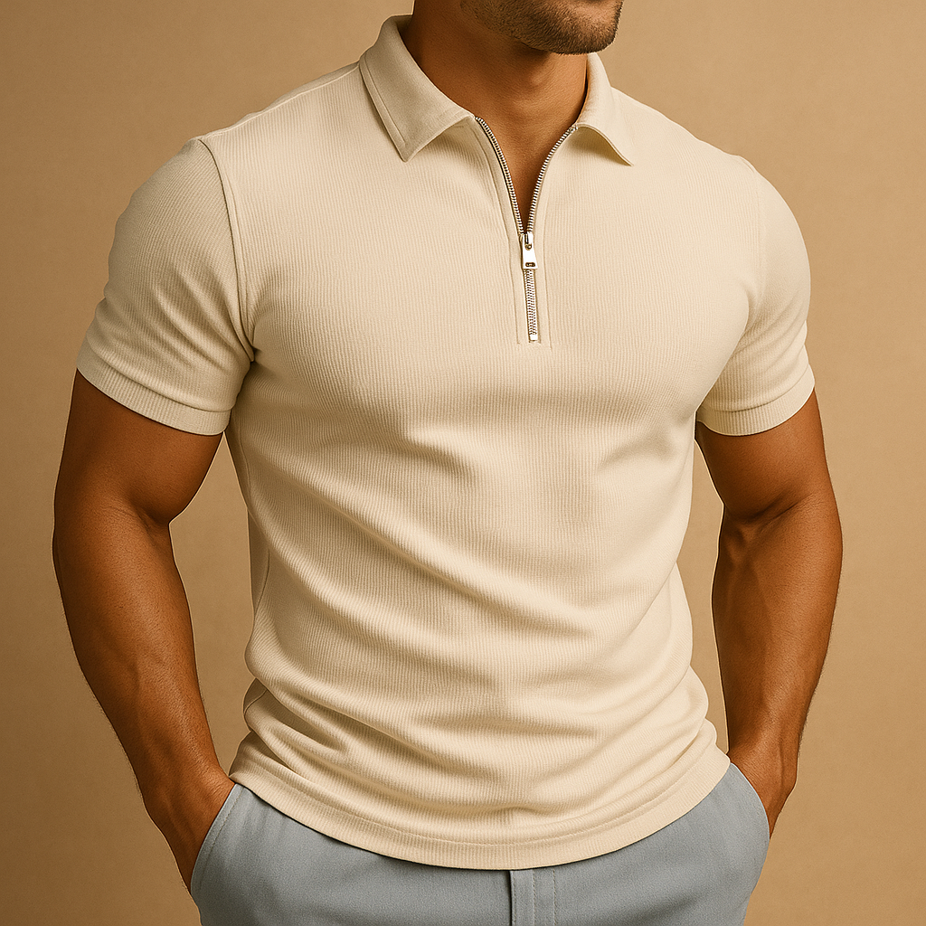 Men's Short Sleeve Polo Shirt with Zipper