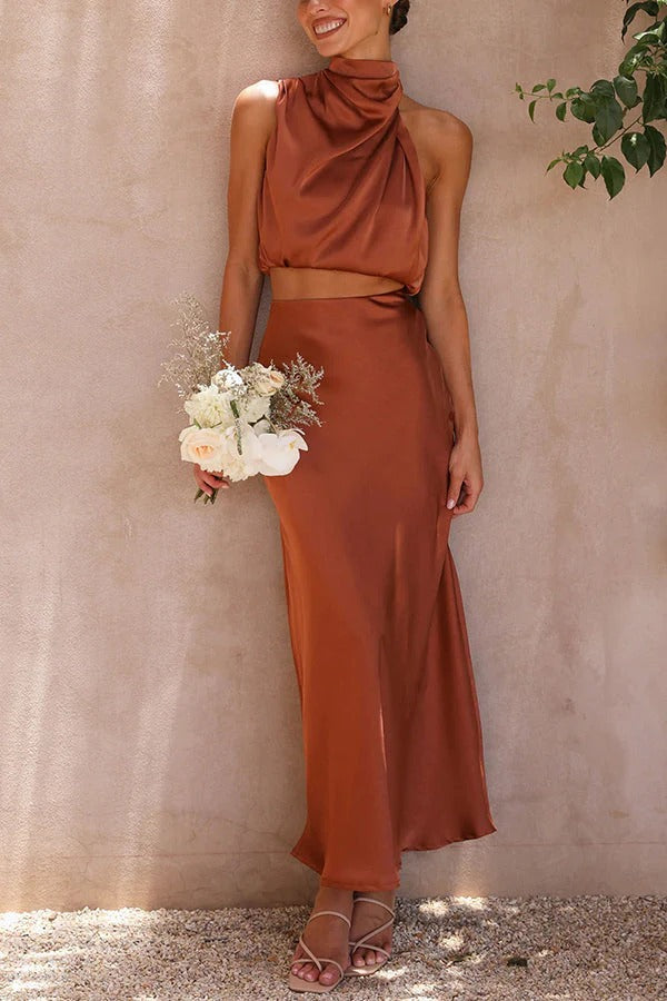 Completo due pezzi donna | top halter e gonna maxi per cerimonie